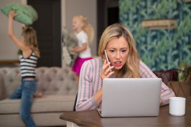 Woman trying to work from home