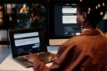 Woman using Ai to create social posts