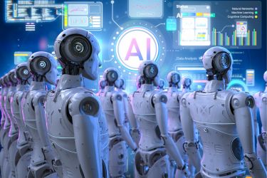 Several robots analyzing data