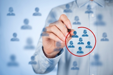 person circling a group of customers