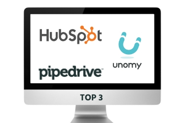 Screen with Hubspot, Unomy and Pipedrive logo