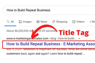 Title Tag shown in a Google search.