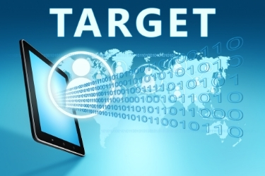 Consumer icon coming out from a computer with the word "Target"