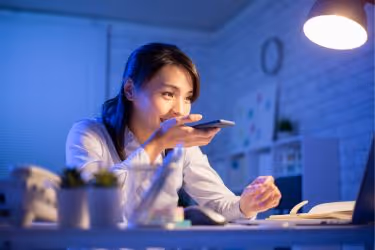 Woman using speech talking to Ai 