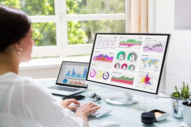 Woman looking at a marketing dashboard