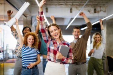 office workers celebrating