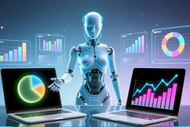 AI Robot with graphics on laptop