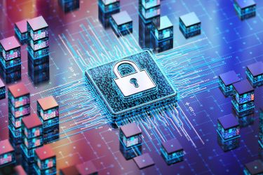 Cybersecurity concept - chip with a lock icon