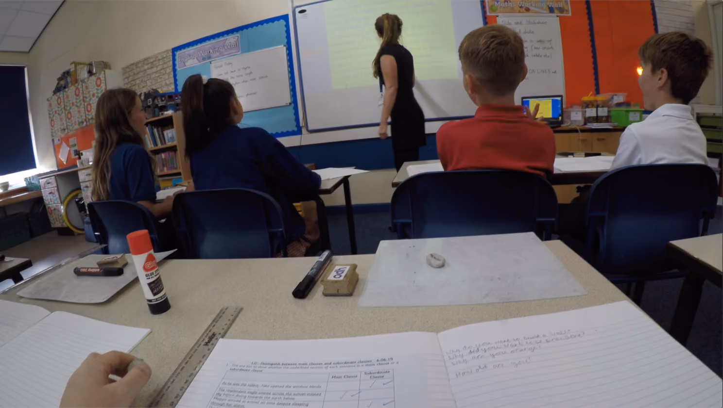 A dim projector, with the blinds closed, from a pupil perspective
