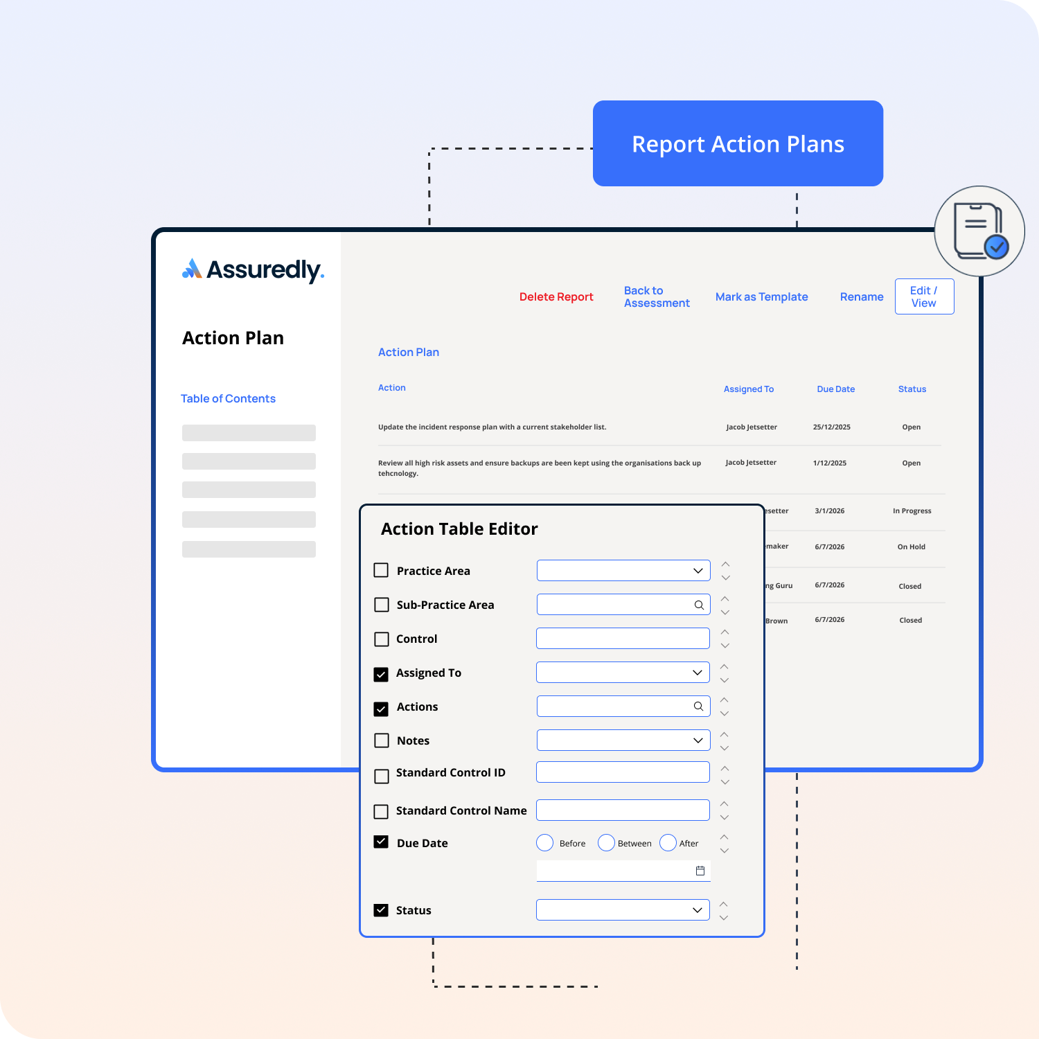 Reporting Actions