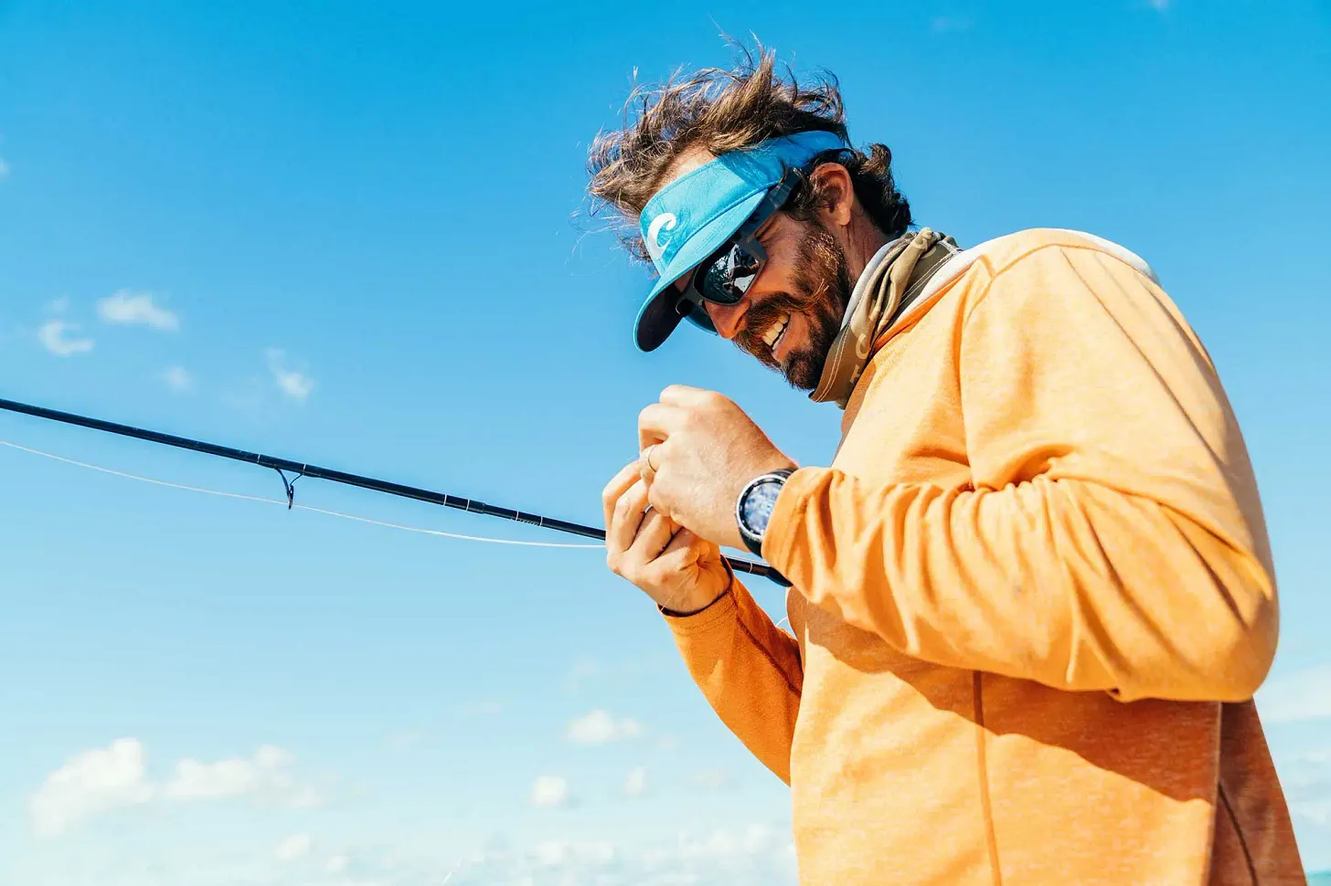 Kyle Schaefer tying on a crab pattern in The Berry Islands, Bahamas.
