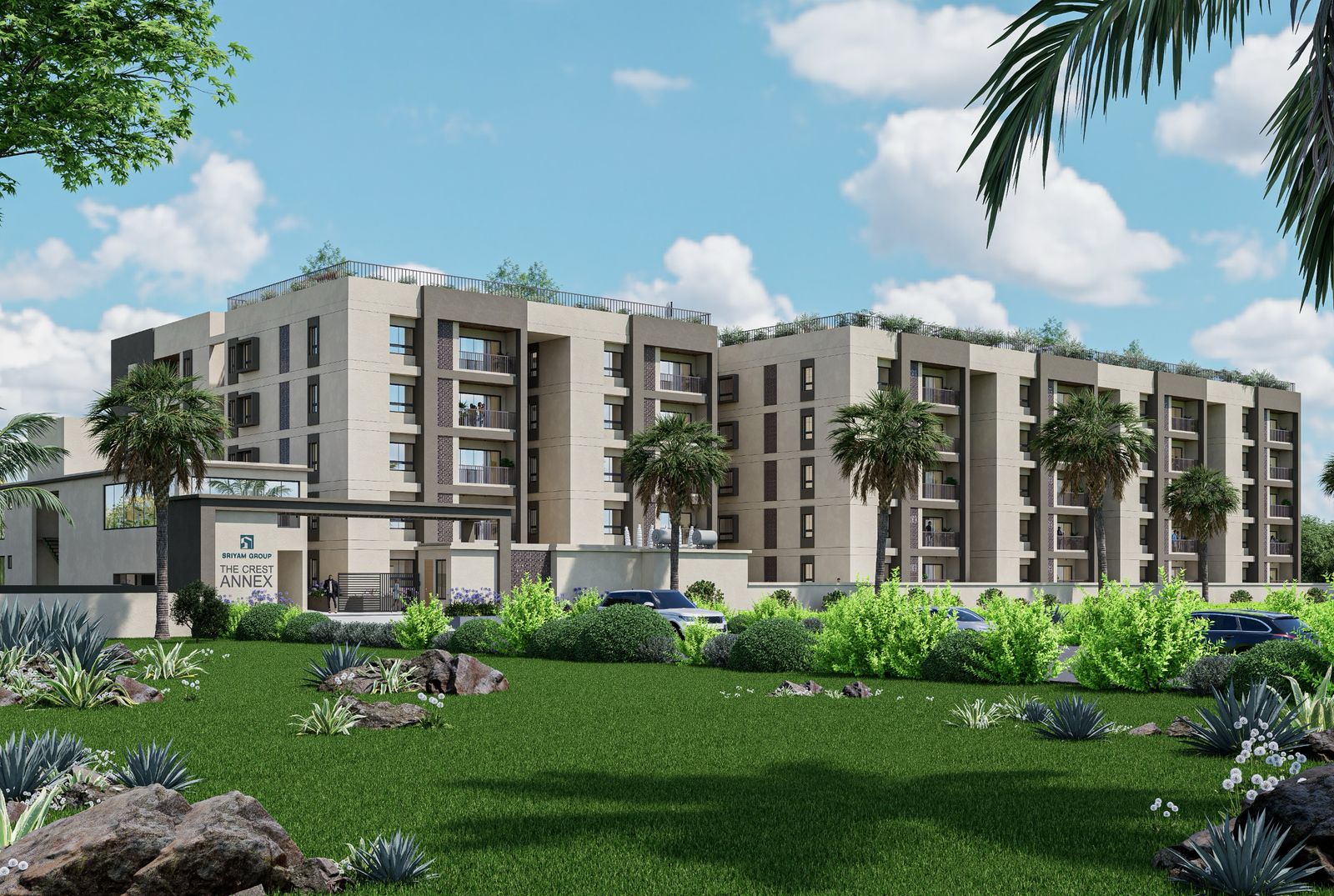 Front view of The Crest Annex residential apartments by Sriyam Buildtech in Pathargadia near Patia, Bhubaneswar