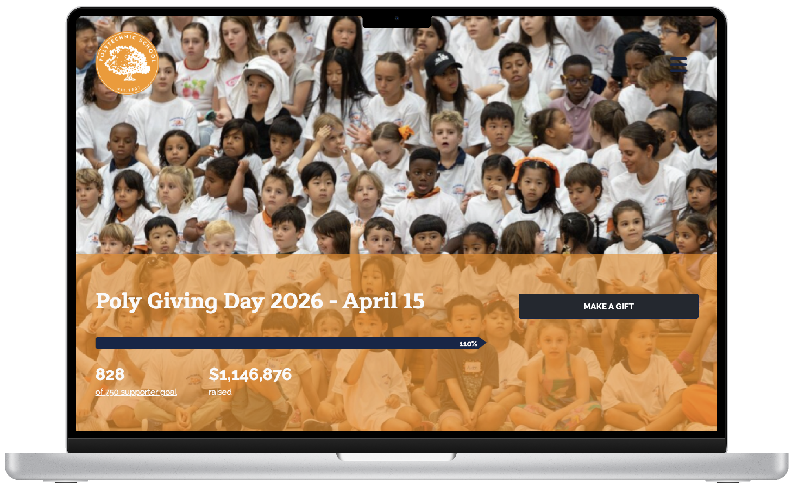 Annual fund giving page shown on a laptop