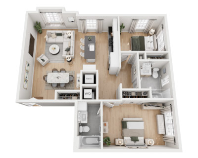 Two bedroom two bath floor plan at Founders Square