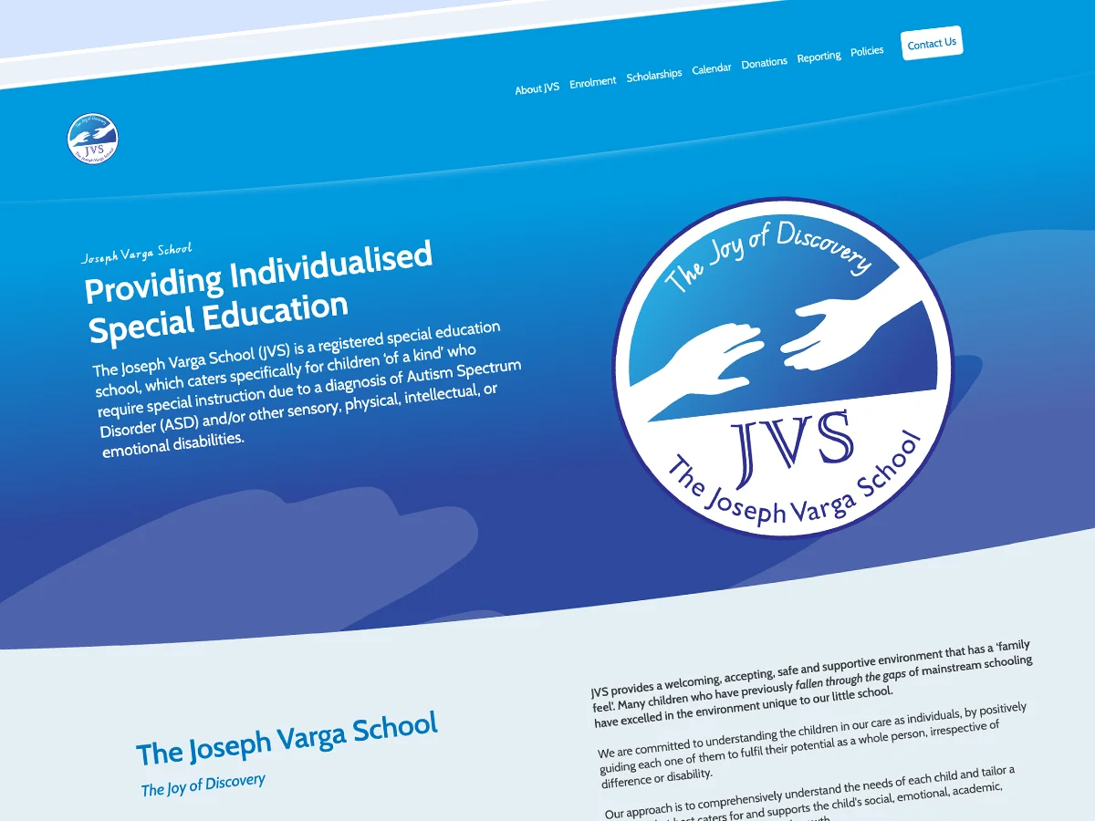 Showcase: An image of the Joseph Varga School website, designed and built by Brandtribal.