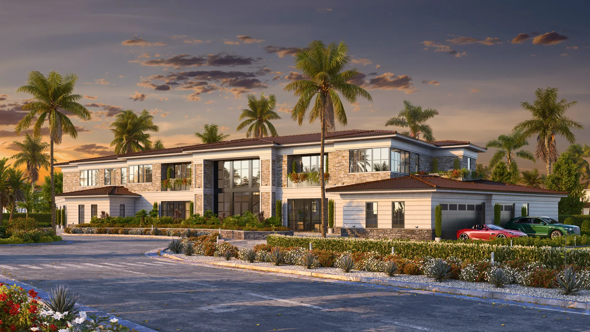 exterior 3d rendering of a villa in California