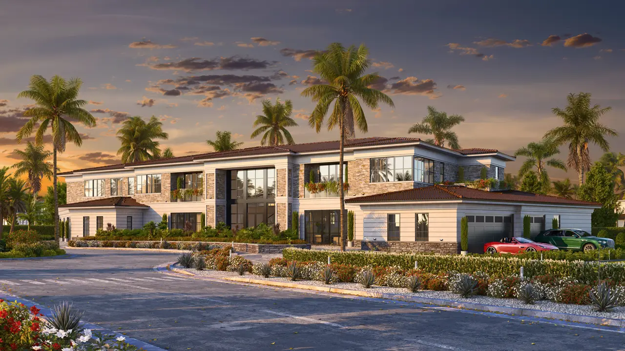 exterior 3d rendering of a villa in California