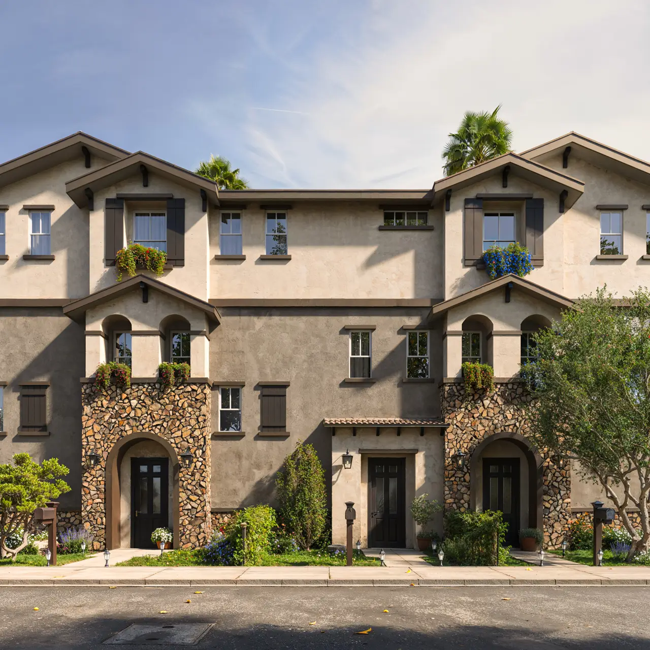 exterior architectural rendering of an apartment building in California
