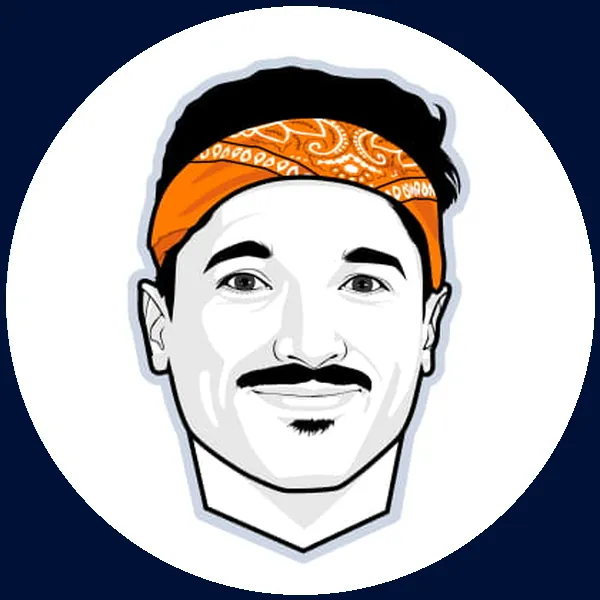 Illustration d'Enzo Colucci, coach commercial B2B avec son bandana orange, auteur de ce guide complet du cold calling