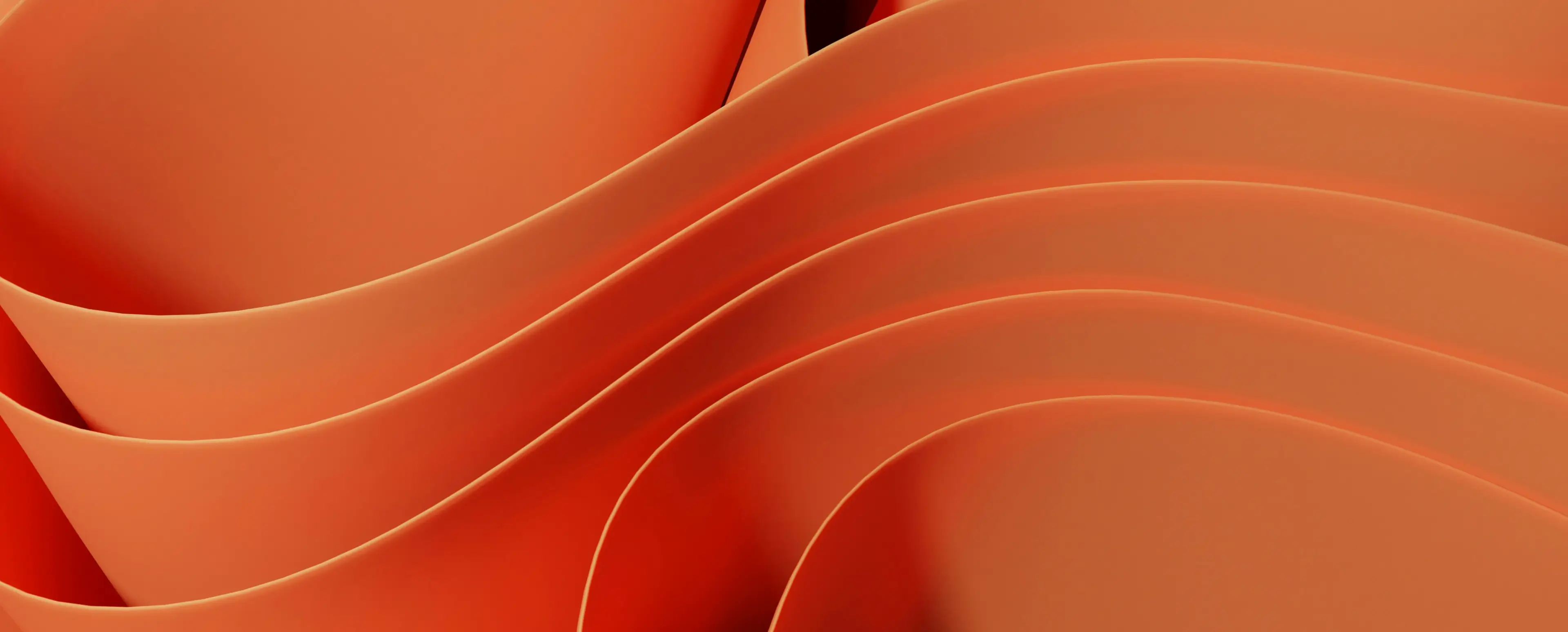 Abstract digital artwork of layered orange curves resembling folded paper, creating depth and motion through warm gradients and soft lighting.