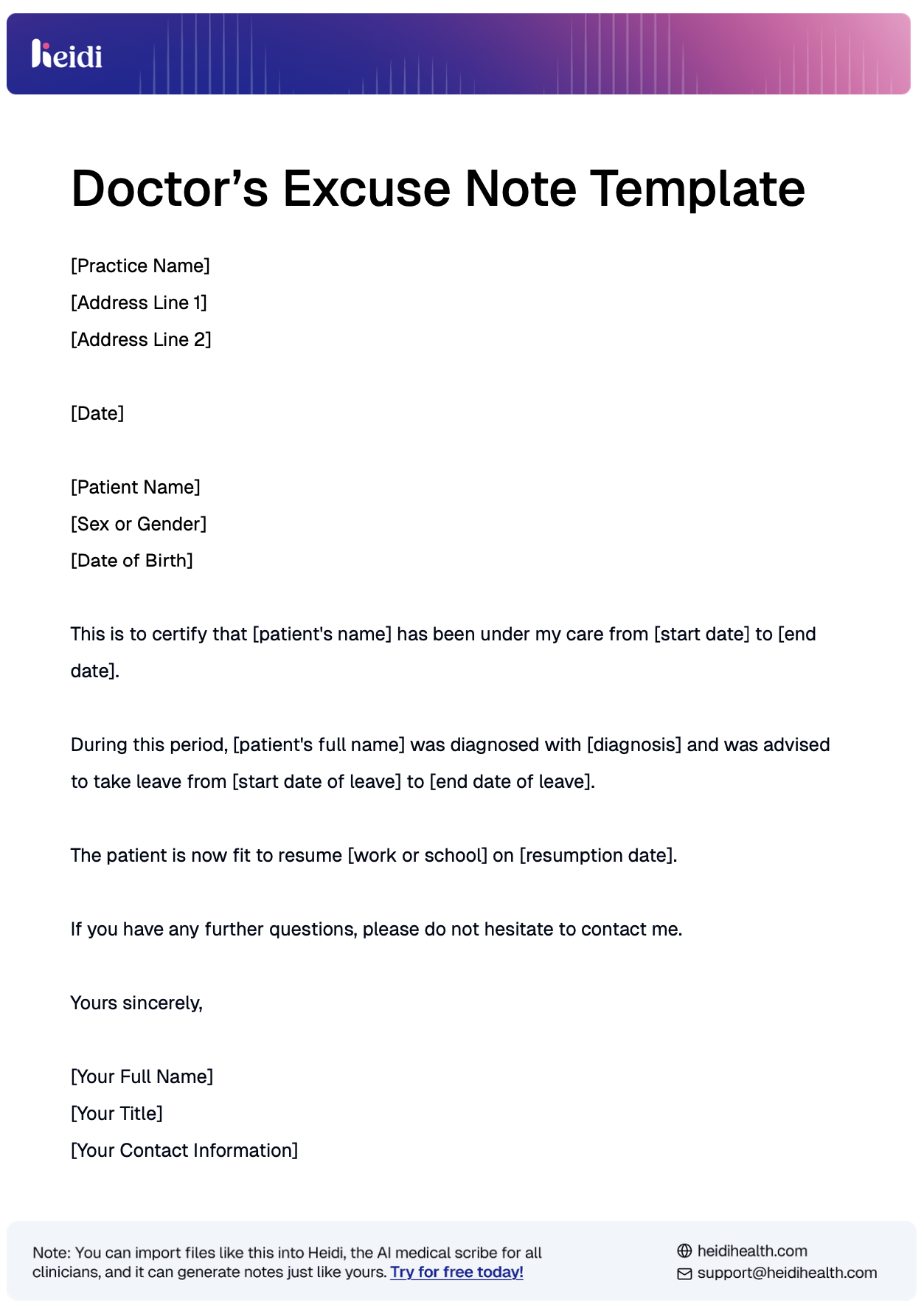 Doctor’s Note Template