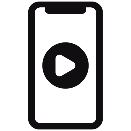 Smartphone icon with a play button in the center of the screen.