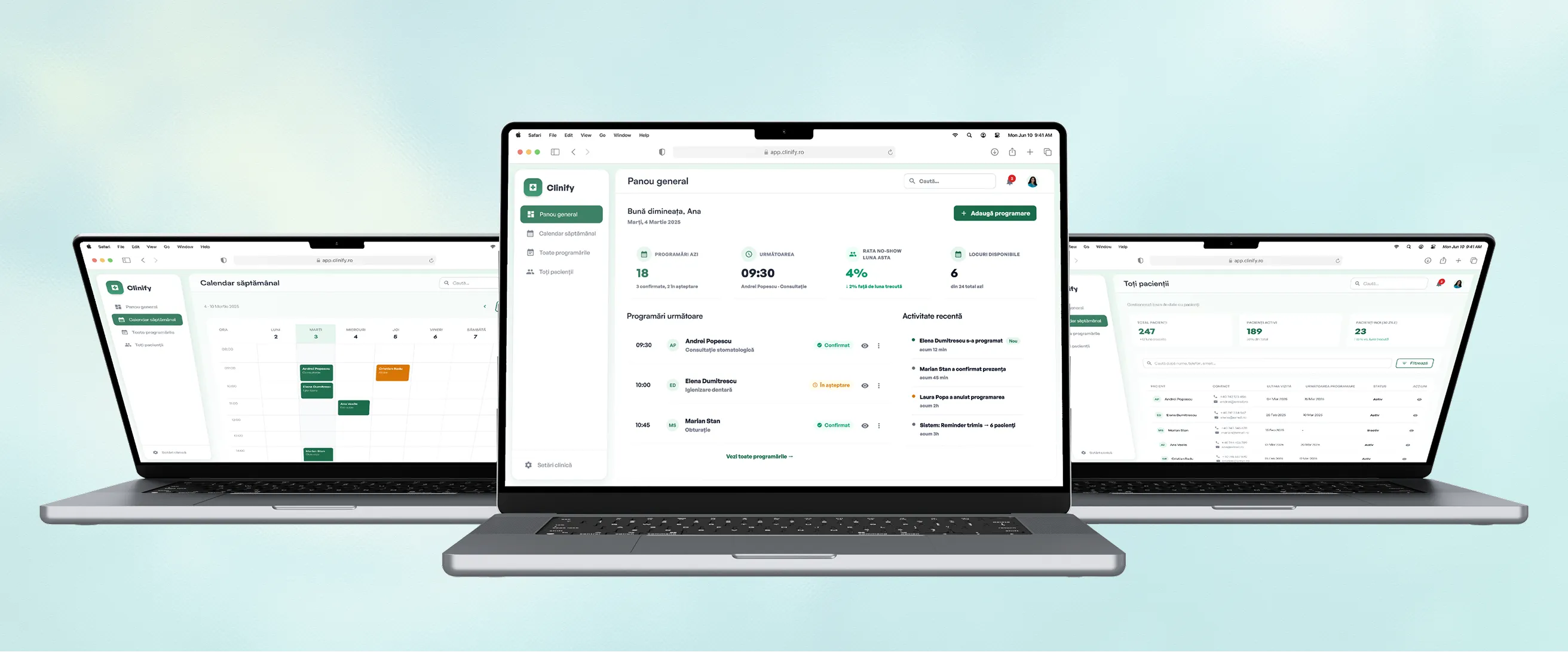 Dashboard intern recepție - Clinify