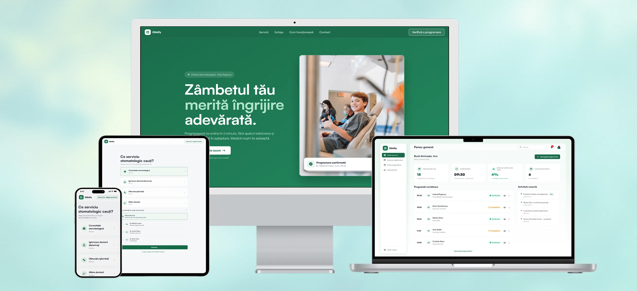 Clinify - ecran principal aplicație