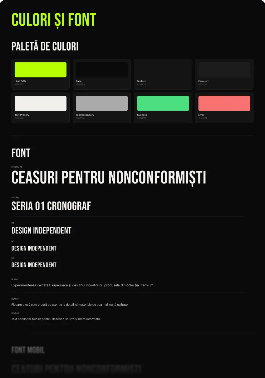 Design System Misfit - culori și tipografie