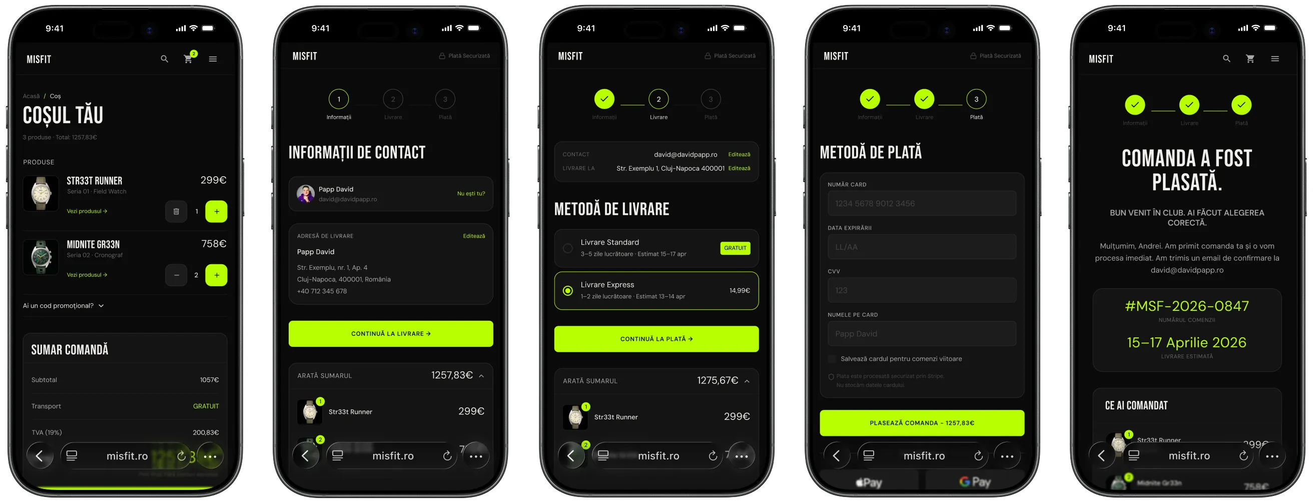 Coș și checkout - Misfit