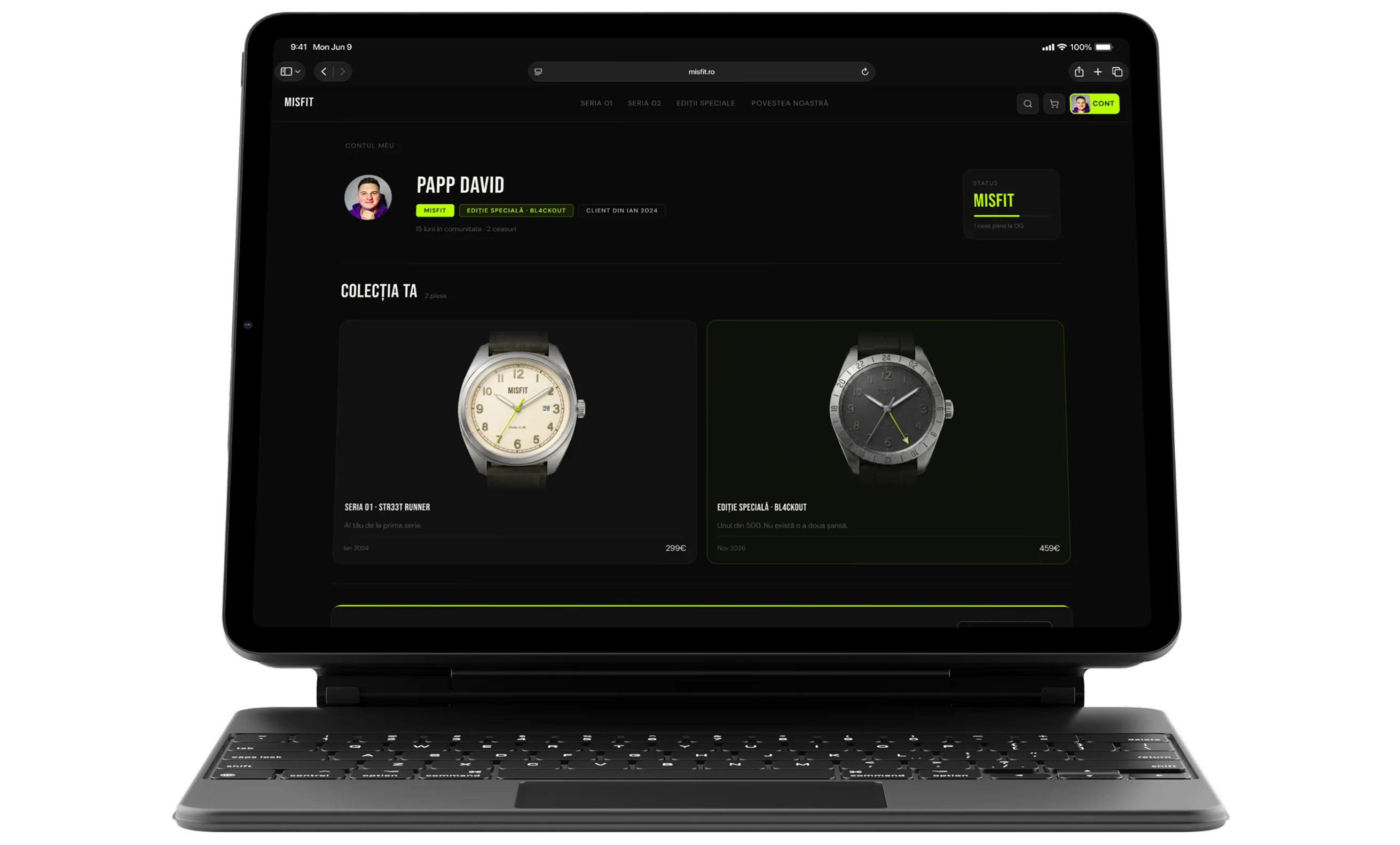 Pagina de cont utilizator - Misfit