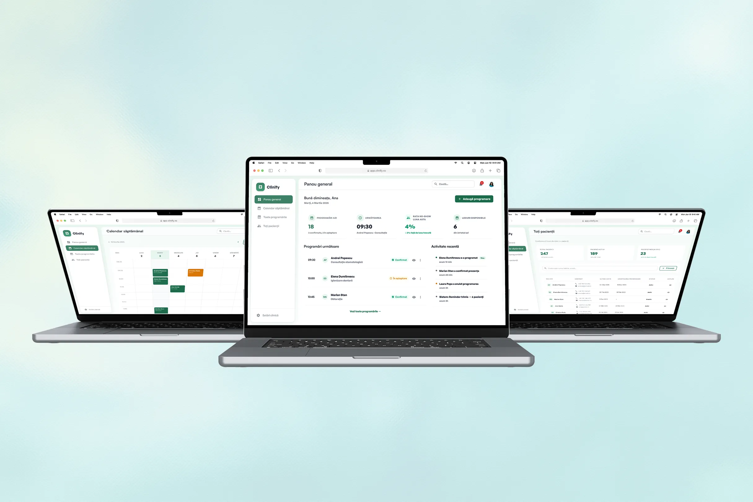 Dashboard intern recepție - Clinify
