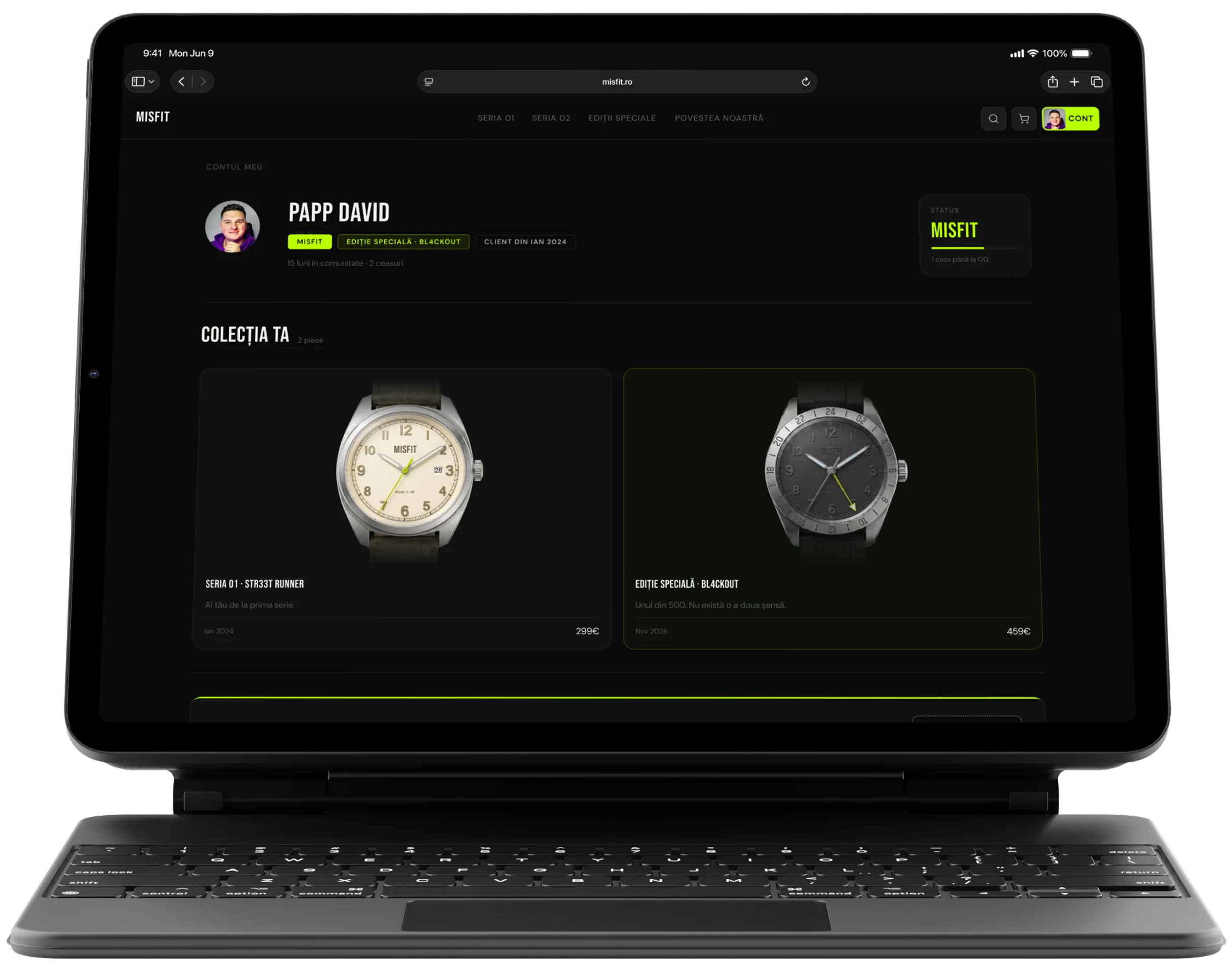 Pagina de cont utilizator - Misfit
