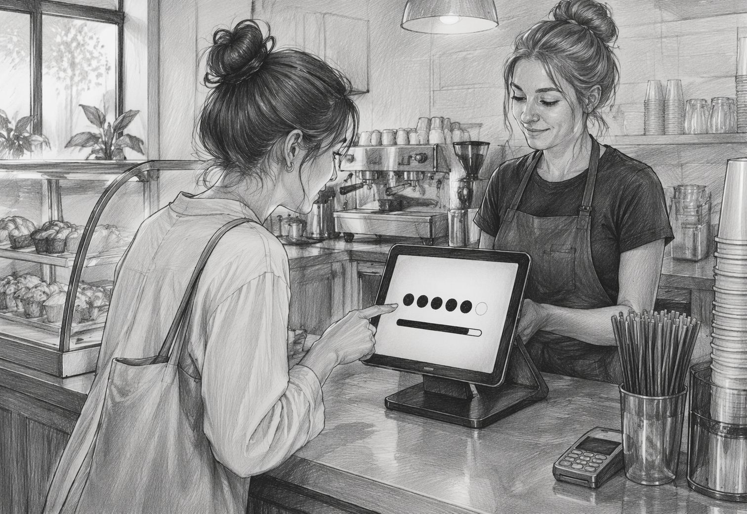 Customer viewing digital stamp card progress at checkout