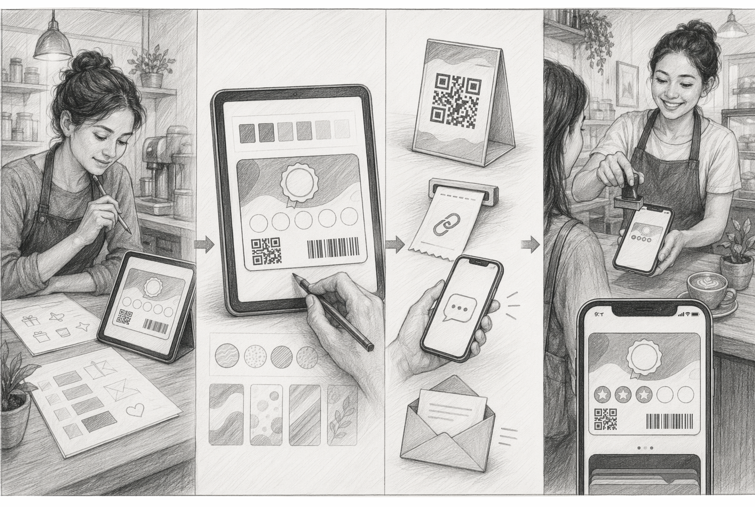 Sketch of a business owner designing a digital loyalty card