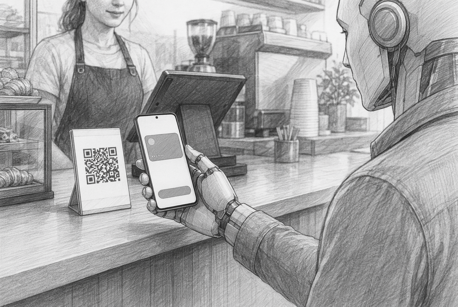 Android user scanning QR code at checkout