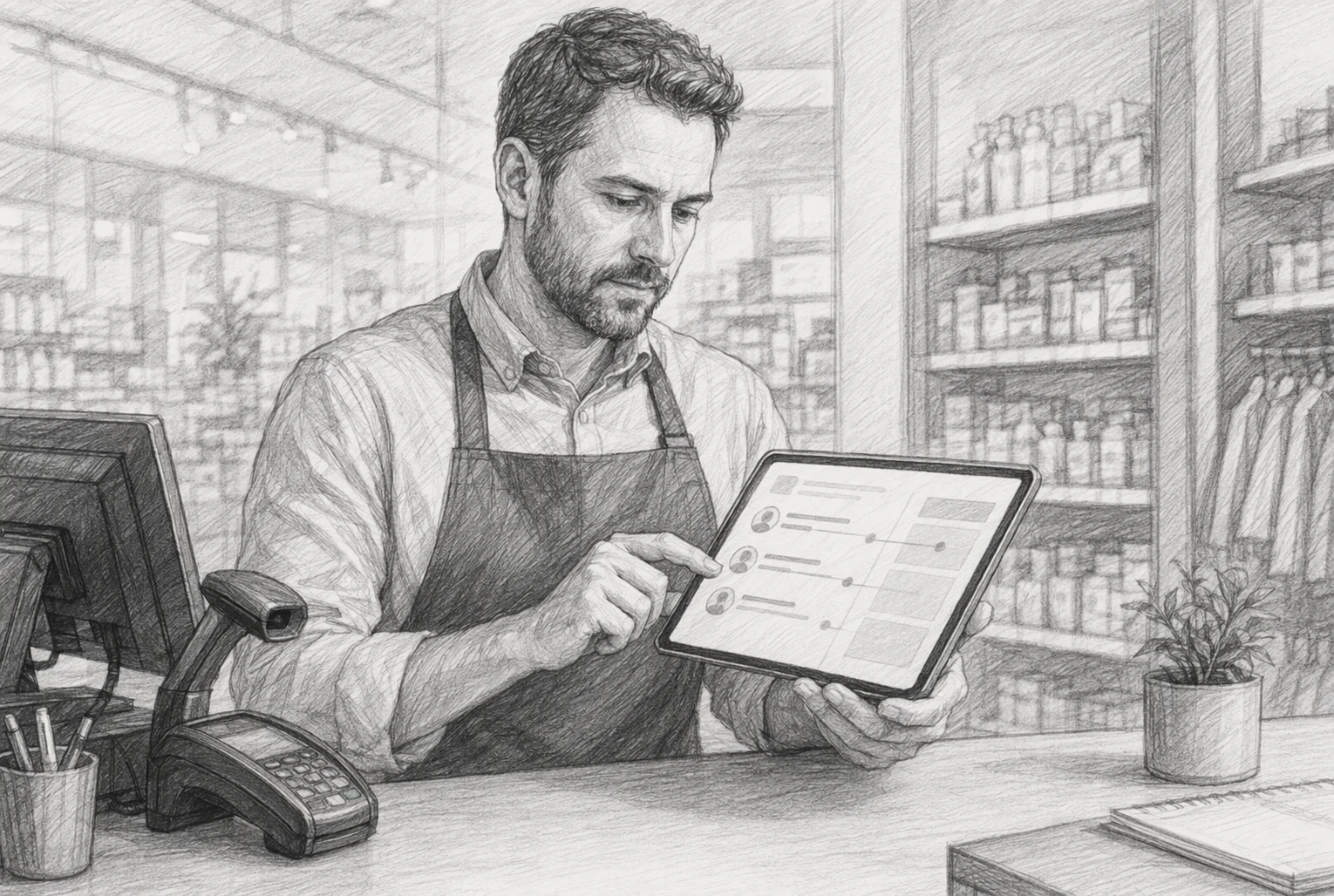 Store manager reviewing customer lapse alerts on tablet
