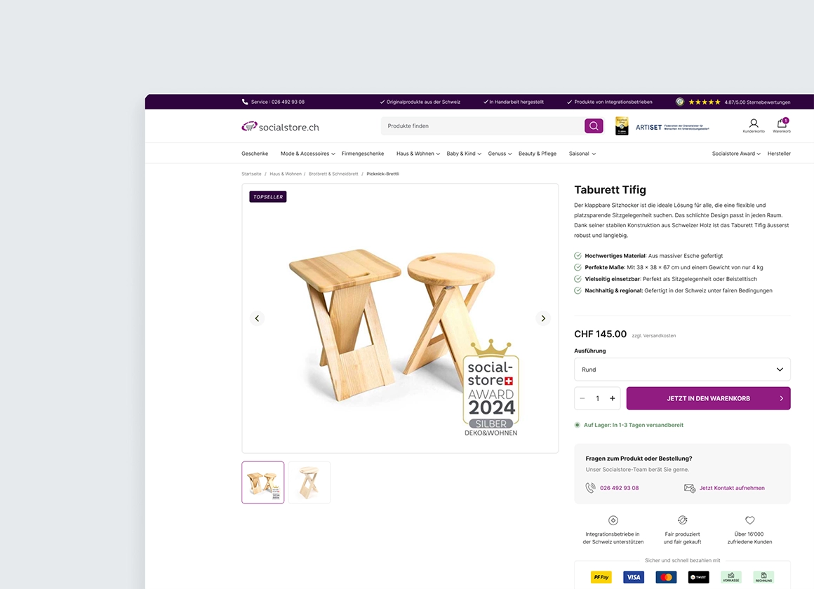 Onlineshop Relaunch von socialstore.ch