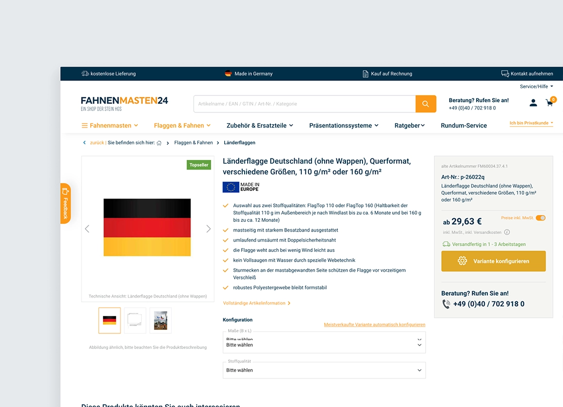 Fahnenmasten24.de: Shop-Optimierung für mehr Klarheit & Vertrauen