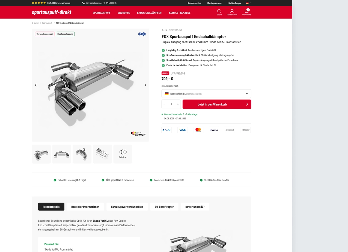 Shop-Optimierung: Sportauspuff-direkt