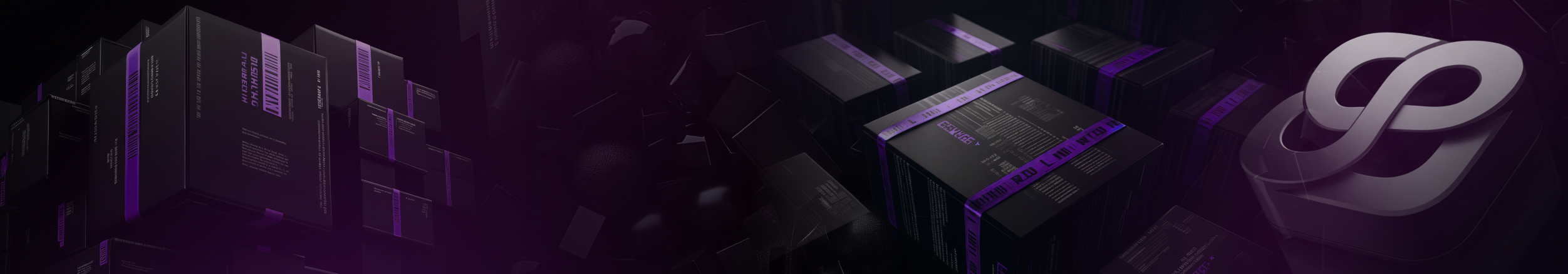 bundle projects section, blue clean abstract objects, multiple 3d packages background boxes