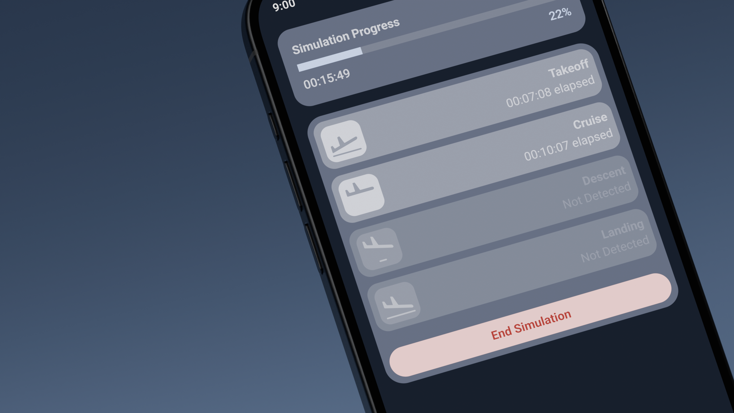 Android application for the detection of various stages during flight.