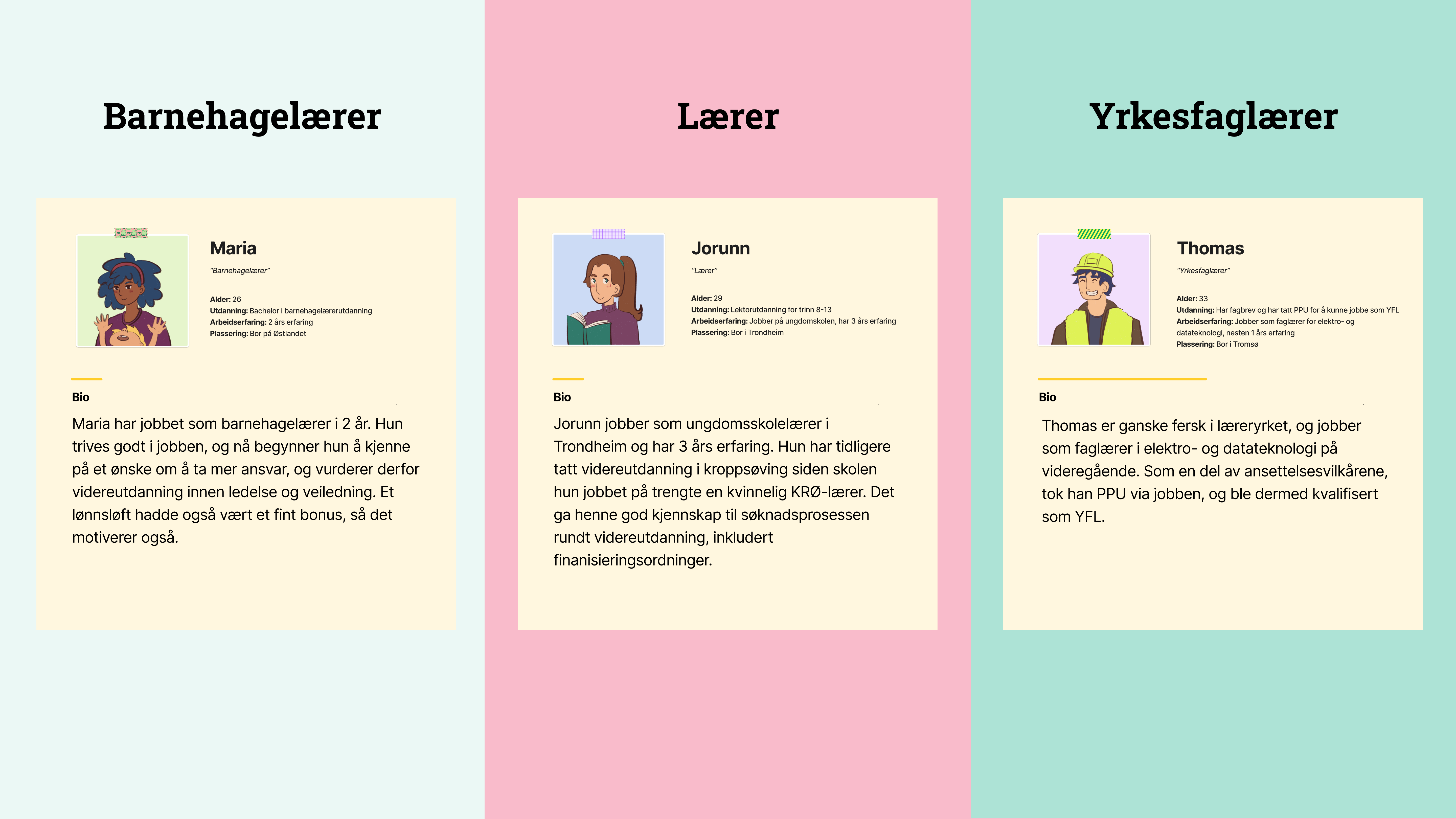 A fictive profile of 3 distinct personas and their information. 