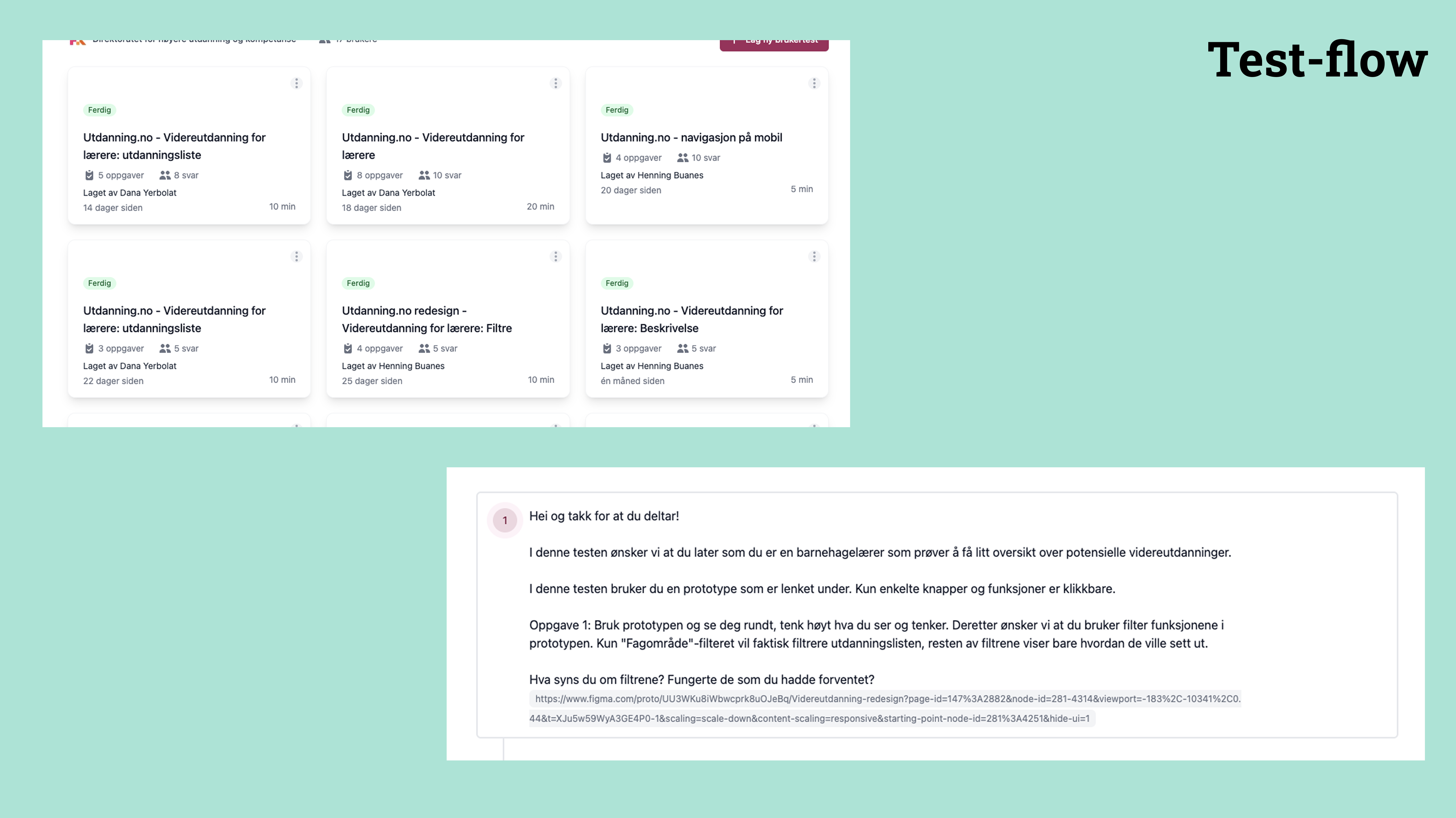 Screenshots of test-flow UI