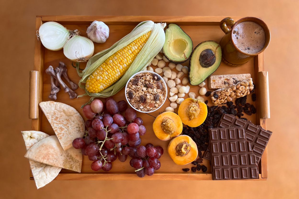 A tray of human foods that are unsafe for pets