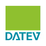 DATEV logo with green rectangle above blue stylized text DATEV.