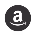 Amazon logo with a white lowercase 'a' and an arrow forming a smile underneath on a black circular background.