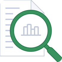 Magnifying glass focusing on a document with a bar chart.