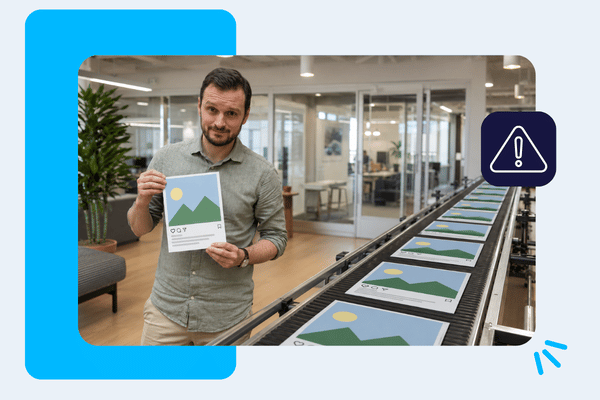 Un homme devant un tapis roulant de contenus identiques