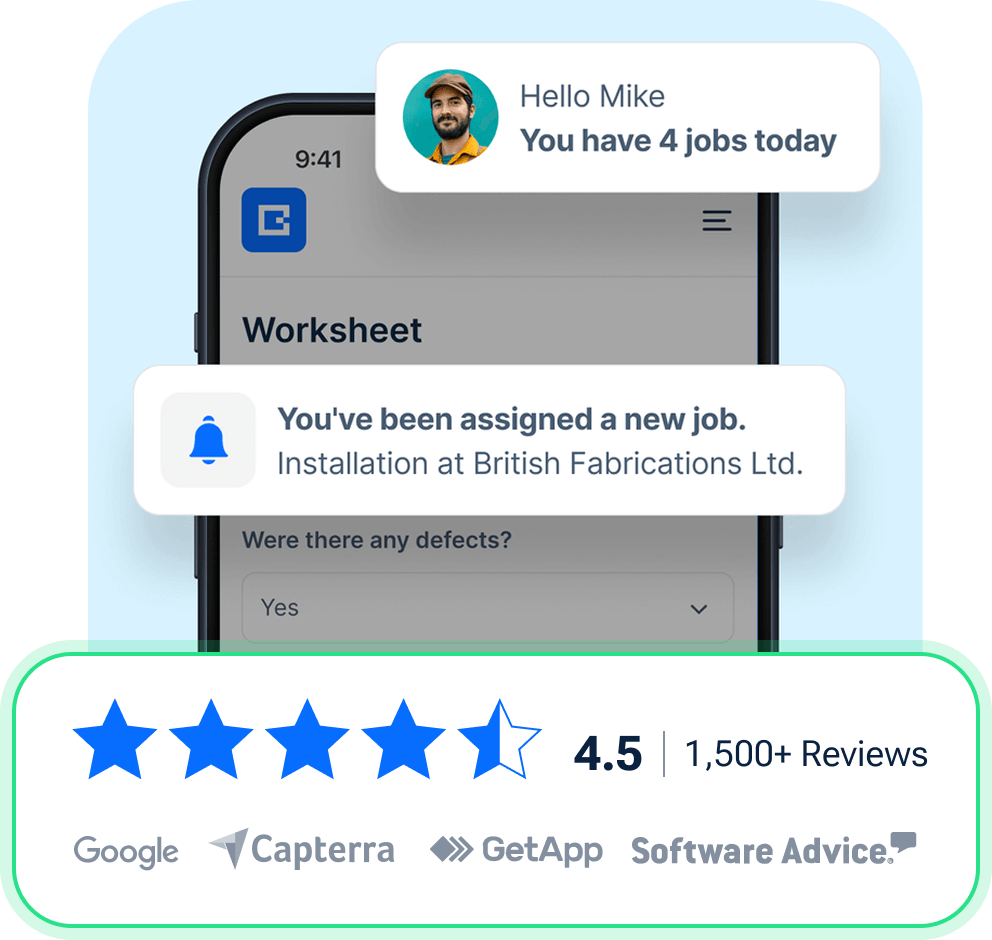 BigChange mobile app with job alerts and customer rating.